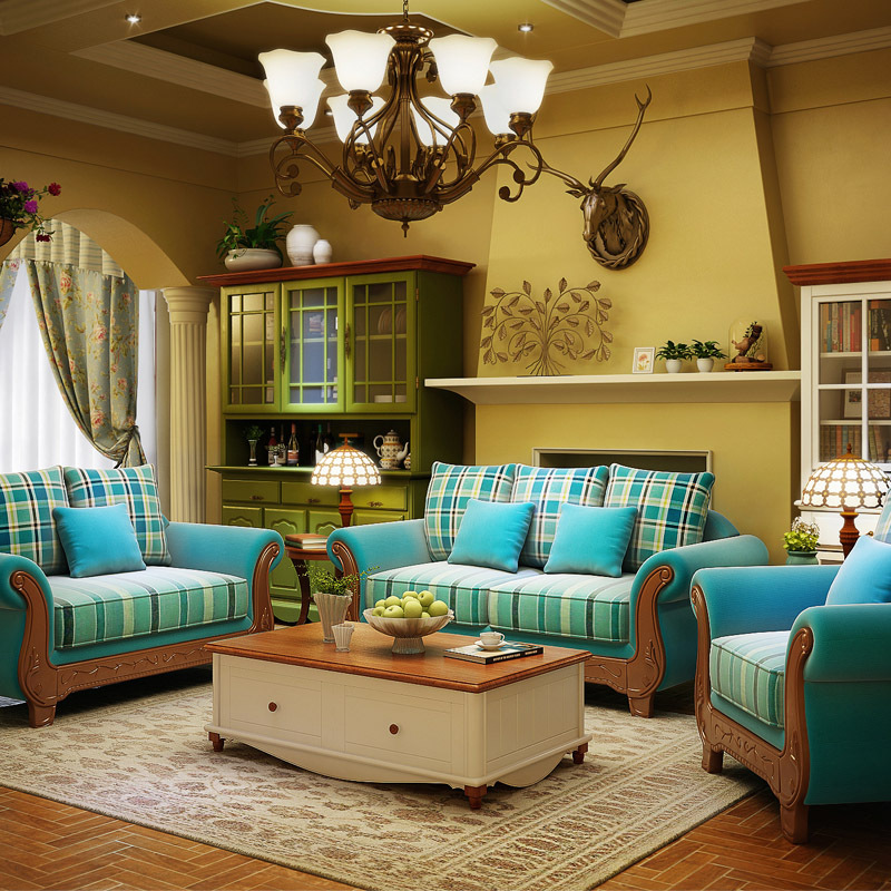 地中海布藝客廳轉角組合沙發